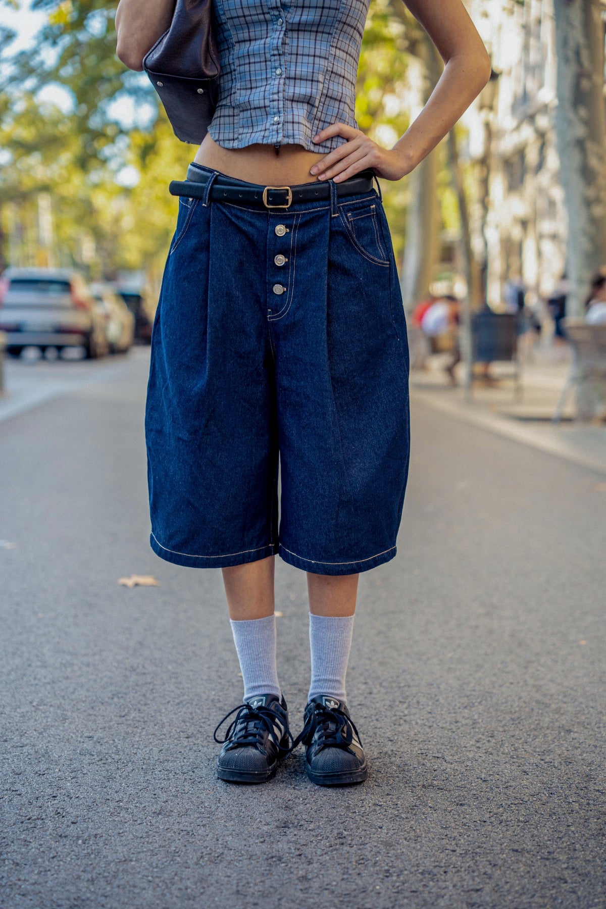 Bermudas Denim, detalle delantero con botones
